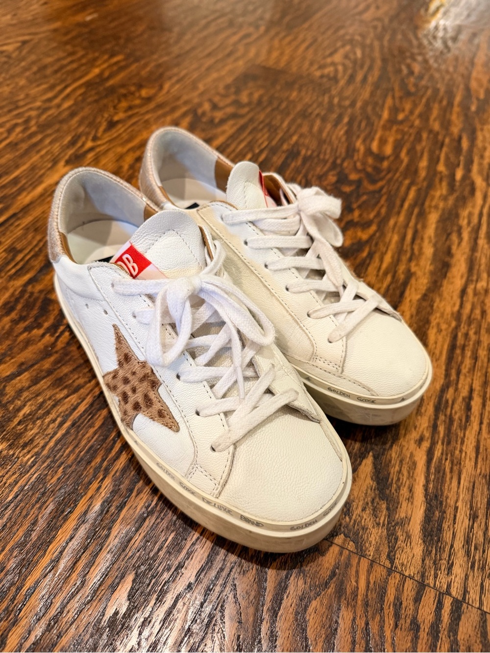 Golden Goose White Sneakers with Leopard Star Accent